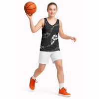 Aloha Hawaii Floral Tapa Basketball Jersey Patchwork Charcoal LT7 - Polynesian Pride