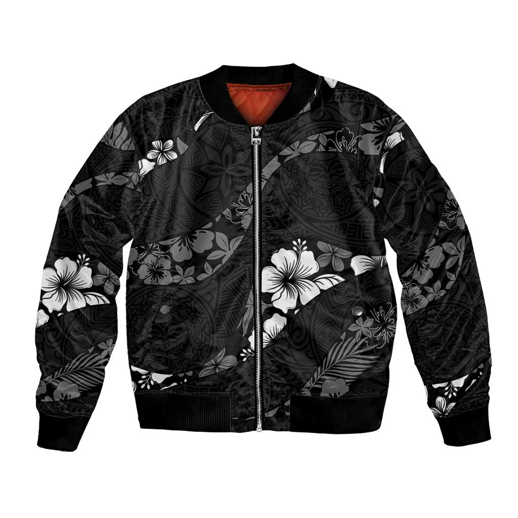 Aloha Hawaii Floral Tapa Bomber Jacket Patchwork Charcoal - Polynesian Pride