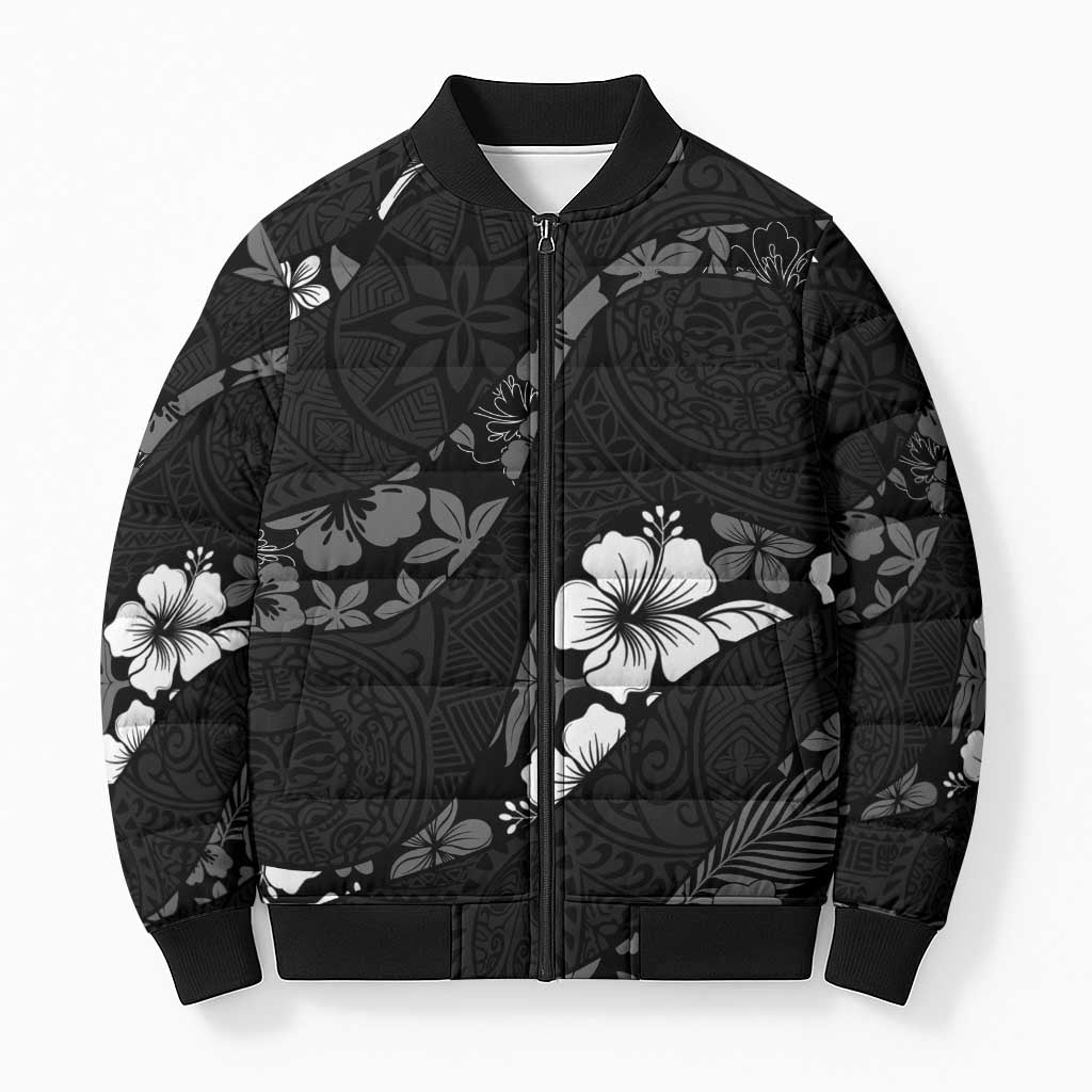 Aloha Hawaii Floral Tapa Bomber Puffer Jacket Patchwork Charcoal LT7 Unisex Charcoal - Polynesian Pride