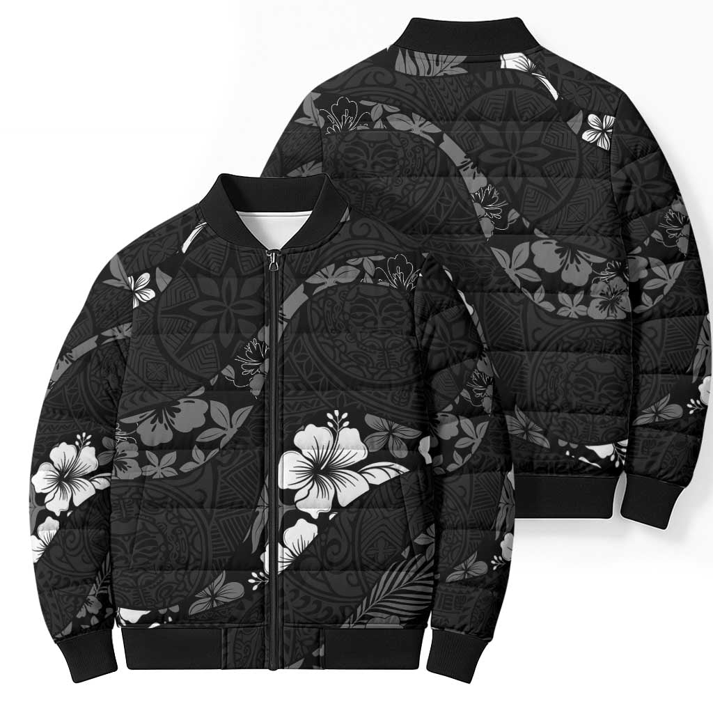 Aloha Hawaii Floral Tapa Bomber Puffer Jacket Patchwork Charcoal LT7 - Polynesian Pride