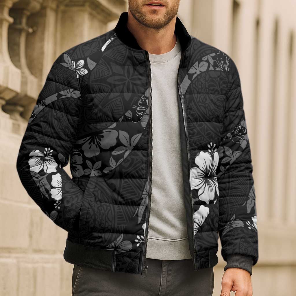 Aloha Hawaii Floral Tapa Bomber Puffer Jacket Patchwork Charcoal LT7 - Polynesian Pride