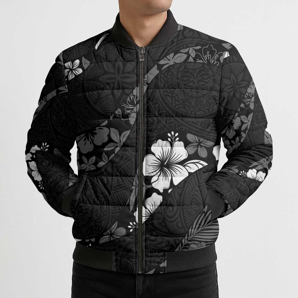 Aloha Hawaii Floral Tapa Bomber Puffer Jacket Patchwork Charcoal LT7 - Polynesian Pride