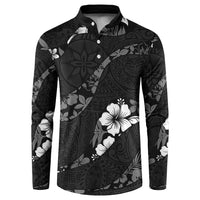 Aloha Hawaii Floral Tapa Button Sweatshirt Patchwork Charcoal LT7 Charcoal - Polynesian Pride