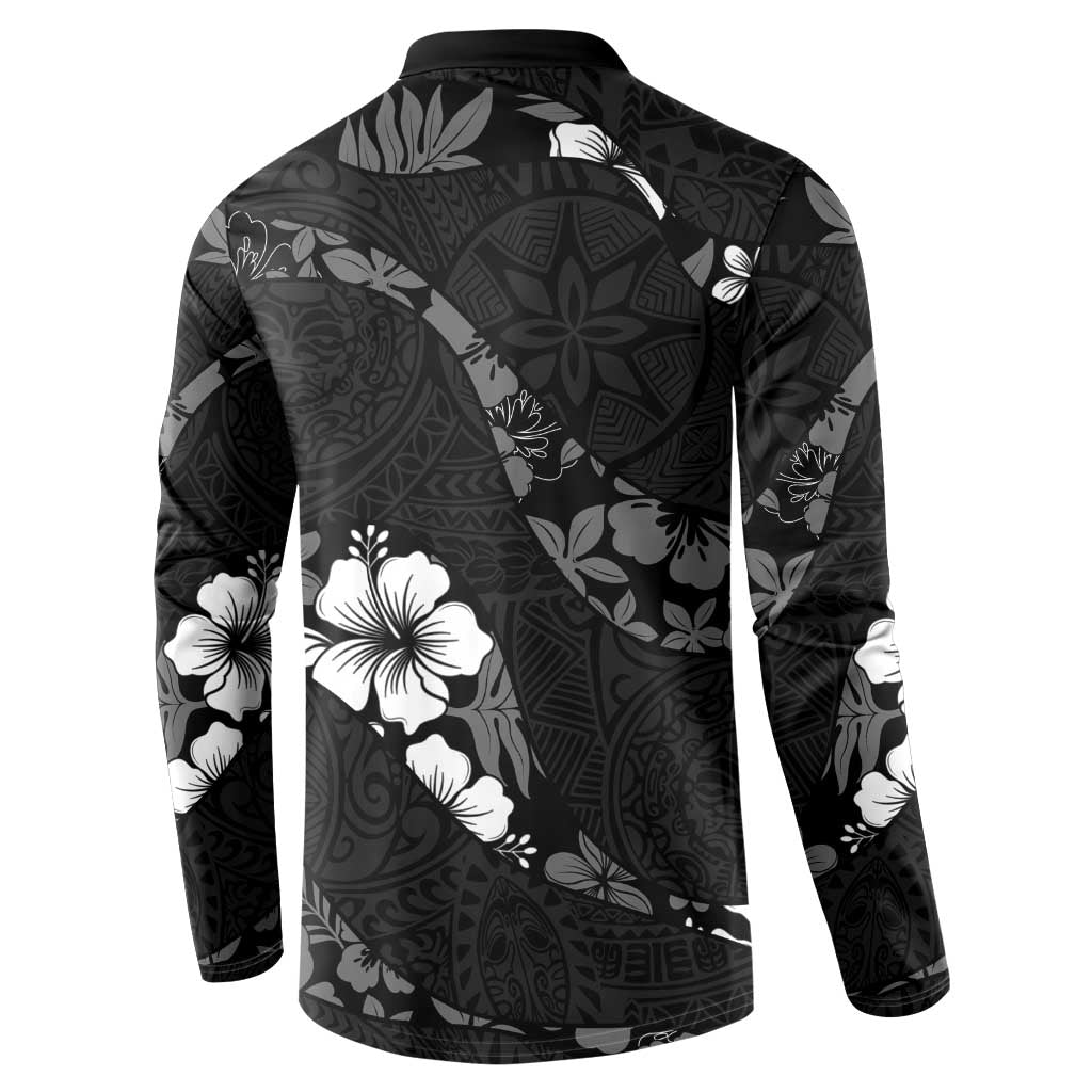 Aloha Hawaii Floral Tapa Button Sweatshirt Patchwork Charcoal LT7 - Polynesian Pride