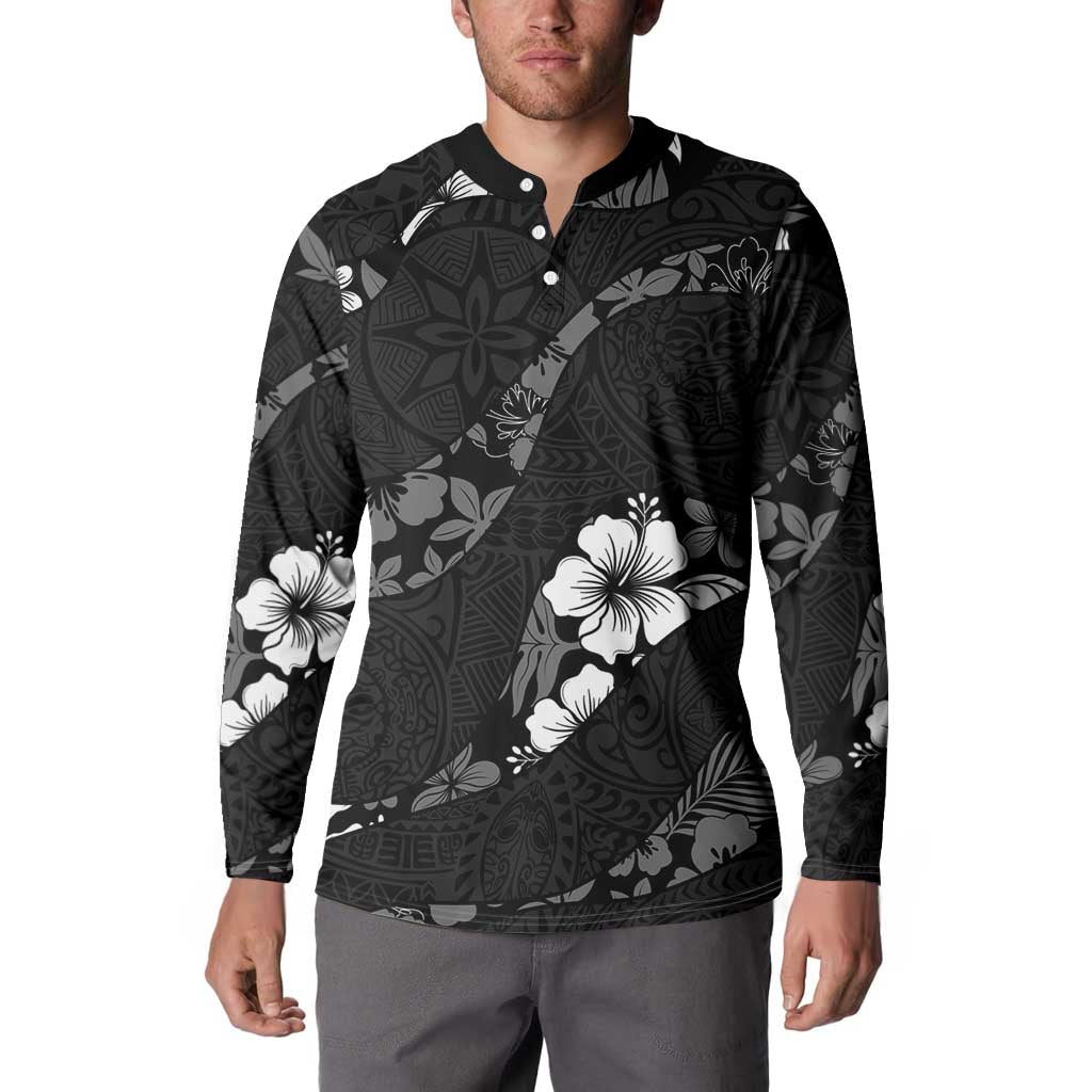 Aloha Hawaii Floral Tapa Button Sweatshirt Patchwork Charcoal LT7 - Polynesian Pride