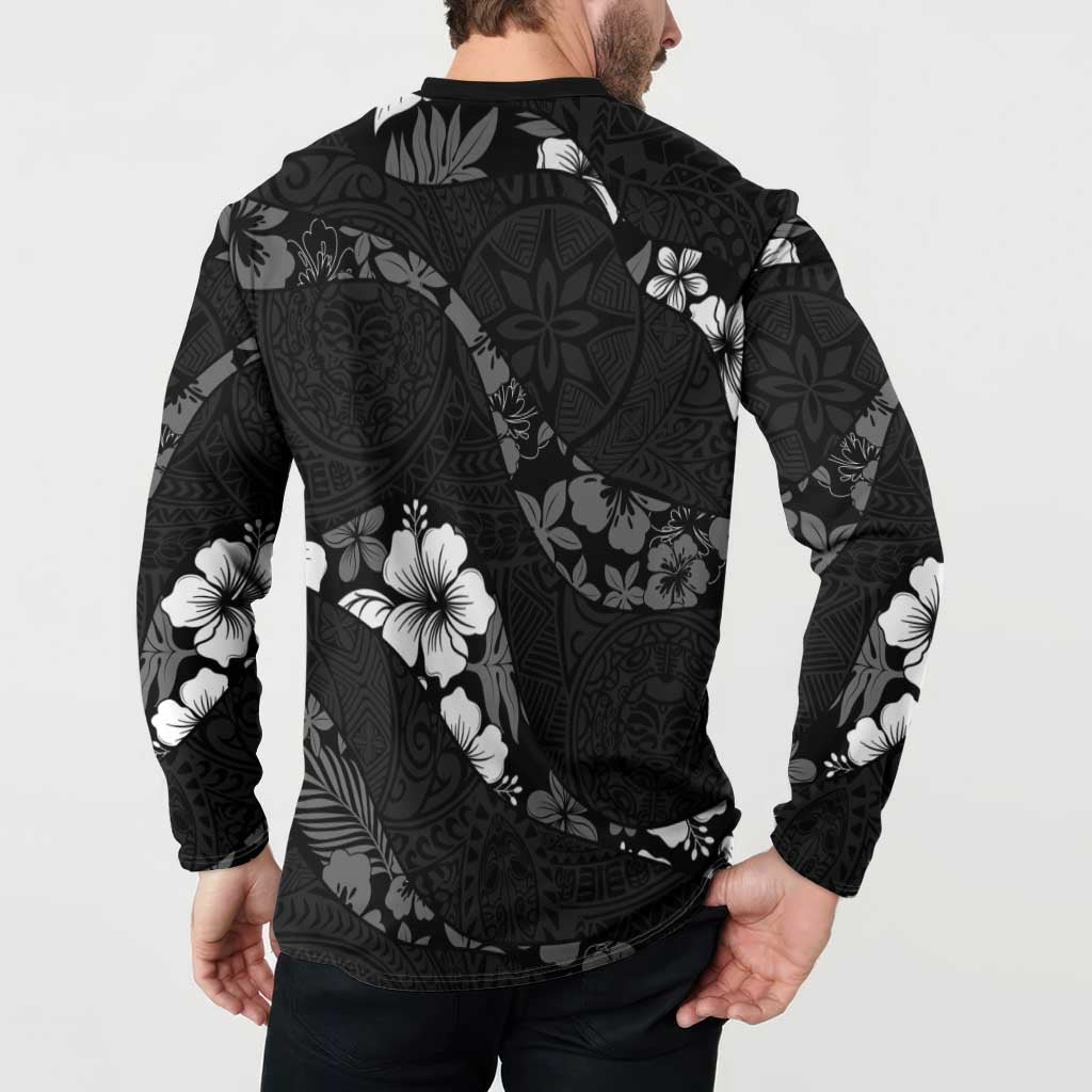 Aloha Hawaii Floral Tapa Button Sweatshirt Patchwork Charcoal LT7 - Polynesian Pride