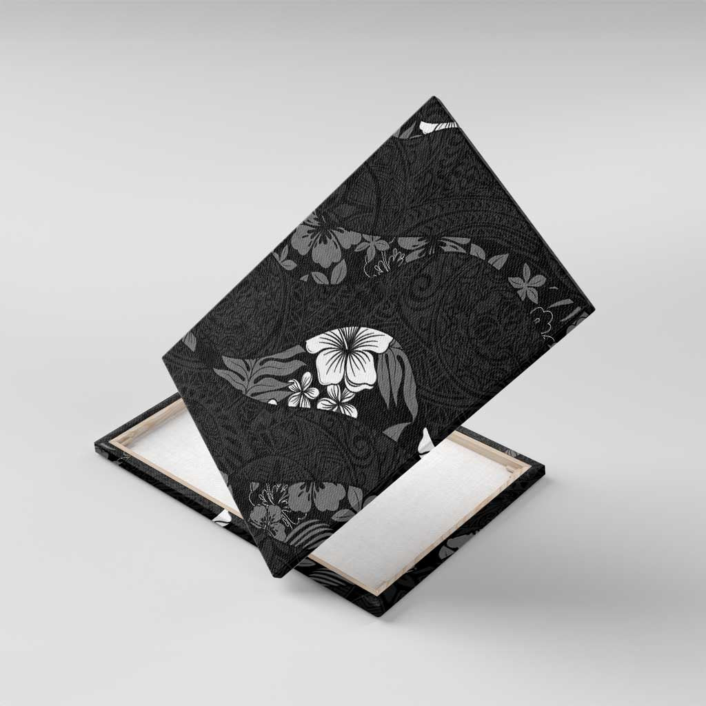 Aloha Hawaii Floral Tapa Canvas Wall Art Patchwork Charcoal - Polynesian Pride