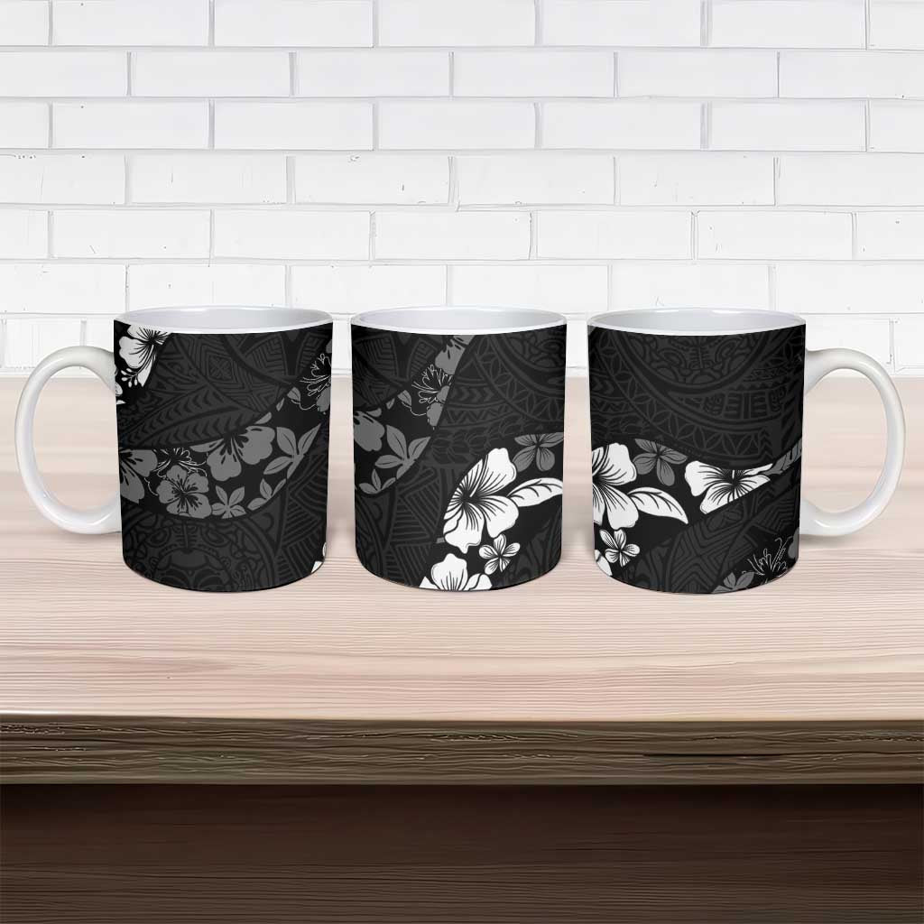 Aloha Hawaii Floral Tapa Ceramic Mug Patchwork Charcoal - Polynesian Pride
