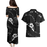 Aloha Hawaii Floral Tapa Couples Matching Puletasi and Hawaiian Shirt Patchwork Charcoal LT7 - Polynesian Pride