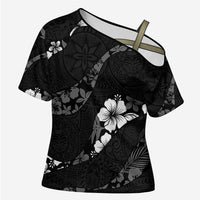 Aloha Hawaii Floral Tapa Cross Shoulder Shirt Patchwork Charcoal LT7 Female Charcoal - Polynesian Pride