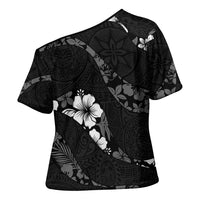 Aloha Hawaii Floral Tapa Cross Shoulder Shirt Patchwork Charcoal LT7 - Polynesian Pride