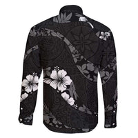 Aloha Hawaii Floral Tapa Family Matching Long Sleeve Bodycon Dress and Hawaiian Shirt Patchwork Charcoal - Polynesian Pride