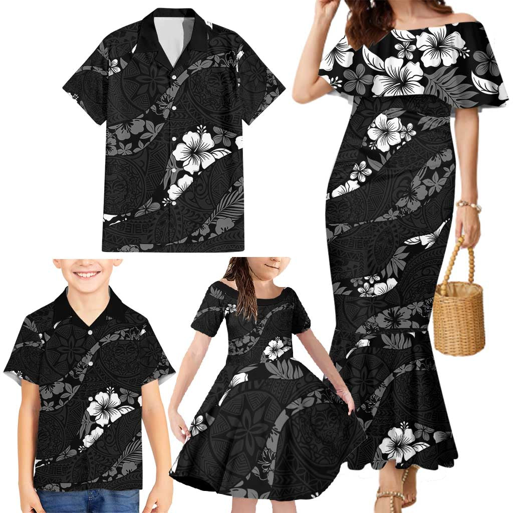 Aloha Hawaii Floral Tapa Family Matching Mermaid Dress and Hawaiian Shirt Patchwork Charcoal - Polynesian Pride