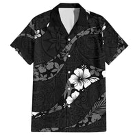 Aloha Hawaii Floral Tapa Family Matching Off The Shoulder Long Sleeve Dress and Hawaiian Shirt Patchwork Charcoal - Polynesian Pride