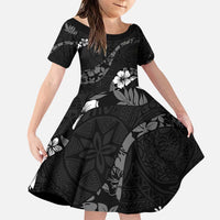Aloha Hawaii Floral Tapa Family Matching Puletasi and Hawaiian Shirt Patchwork Charcoal LT7 Daughter's Dress Charcoal - Polynesian Pride