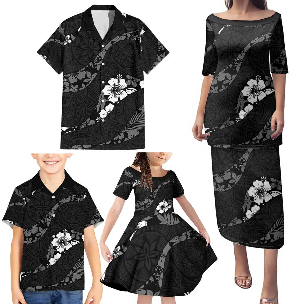 Aloha Hawaii Floral Tapa Family Matching Puletasi and Hawaiian Shirt Patchwork Charcoal LT7 - Polynesian Pride
