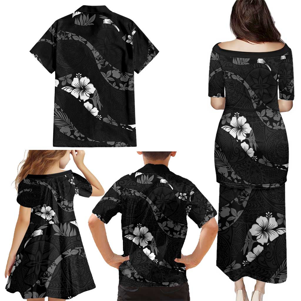Aloha Hawaii Floral Tapa Family Matching Puletasi and Hawaiian Shirt Patchwork Charcoal LT7 - Polynesian Pride