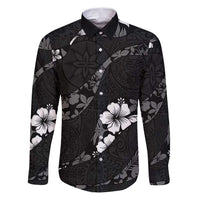 Aloha Hawaii Floral Tapa Family Matching Puletasi and Hawaiian Shirt Patchwork Charcoal LT7 Dad's Shirt - Long Sleeve Charcoal - Polynesian Pride