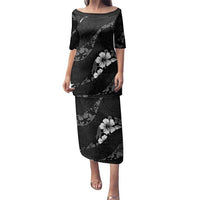 Aloha Hawaii Floral Tapa Family Matching Puletasi and Hawaiian Shirt Patchwork Charcoal LT7 Mom's Dress Charcoal - Polynesian Pride