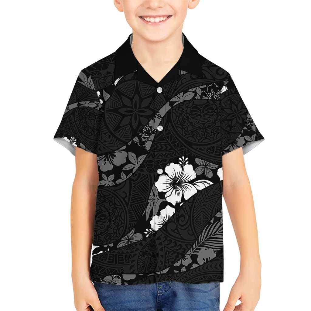 Aloha Hawaii Floral Tapa Family Matching Puletasi and Hawaiian Shirt Patchwork Charcoal LT7 Son's Shirt Charcoal - Polynesian Pride