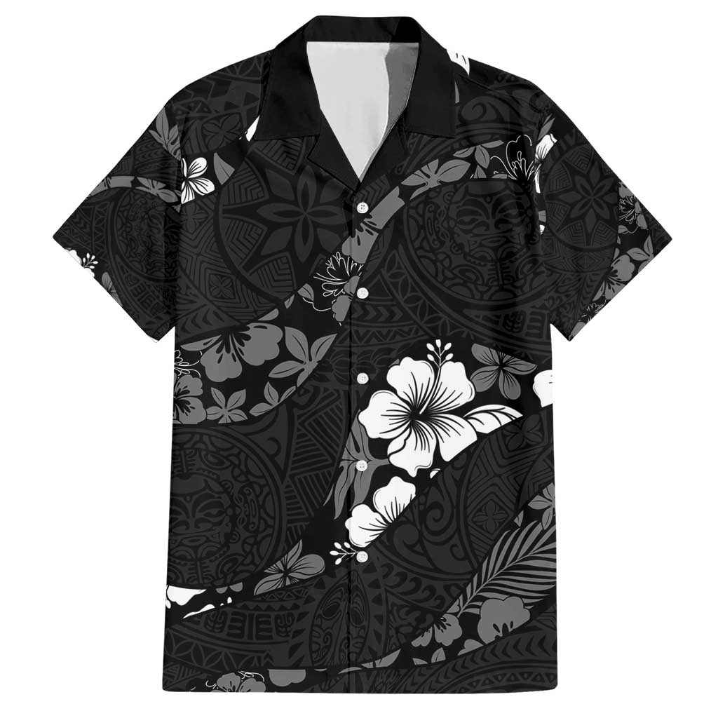 Aloha Hawaii Floral Tapa Family Matching Short Sleeve Bodycon Dress and Hawaiian Shirt Patchwork Charcoal - Polynesian Pride