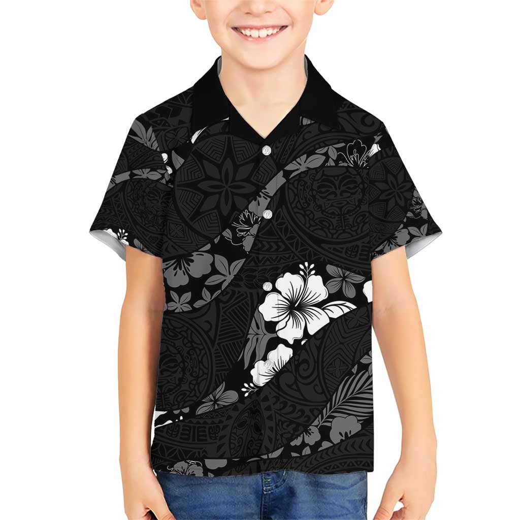 Aloha Hawaii Floral Tapa Family Matching Short Sleeve Bodycon Dress and Hawaiian Shirt Patchwork Charcoal - Polynesian Pride
