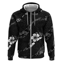 Aloha Hawaii Floral Tapa Hoodie Patchwork Charcoal - Polynesian Pride