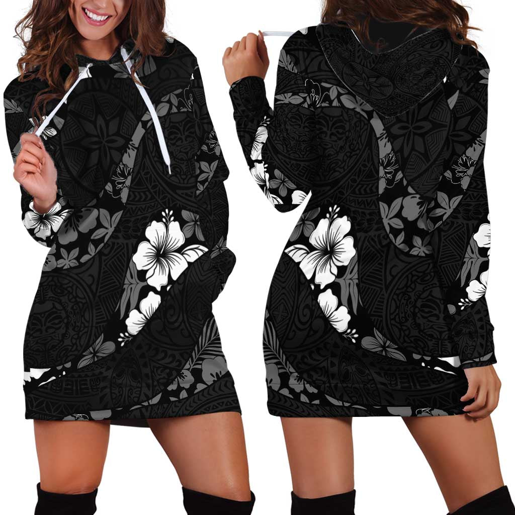 Aloha Hawaii Floral Tapa Hoodie Dress Patchwork Charcoal - Polynesian Pride