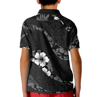 Aloha Hawaii Floral Tapa Kid Polo Shirt Patchwork Charcoal - Polynesian Pride