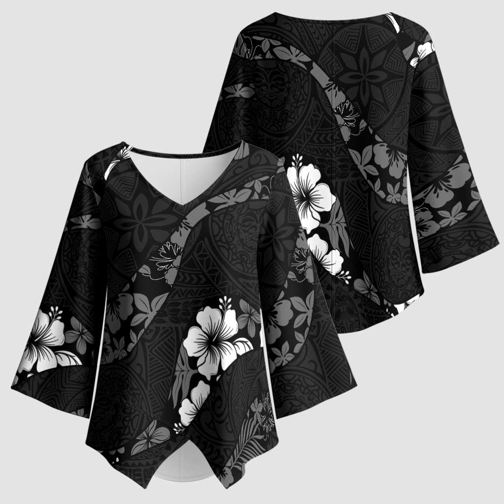 Aloha Hawaii Floral Tapa Kimono Sleeve Blouse Patchwork Charcoal - Polynesian Pride