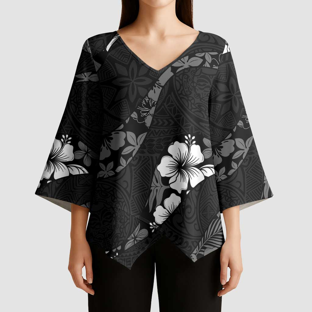 Aloha Hawaii Floral Tapa Kimono Sleeve Blouse Patchwork Charcoal - Polynesian Pride