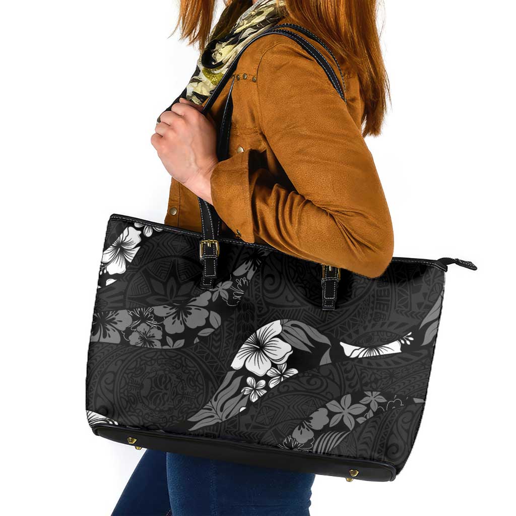 Aloha Hawaii Floral Tapa Leather Tote Bag Patchwork Charcoal - Polynesian Pride
