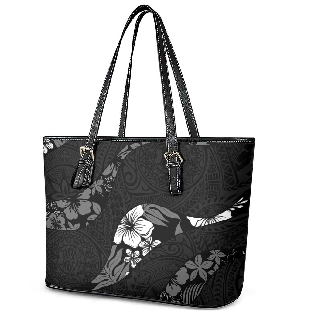 Aloha Hawaii Floral Tapa Leather Tote Bag Patchwork Charcoal - Polynesian Pride
