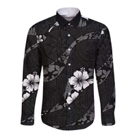 Aloha Hawaii Floral Tapa Long Sleeve Button Shirt Patchwork Charcoal LT7 Unisex Charcoal - Polynesian Pride