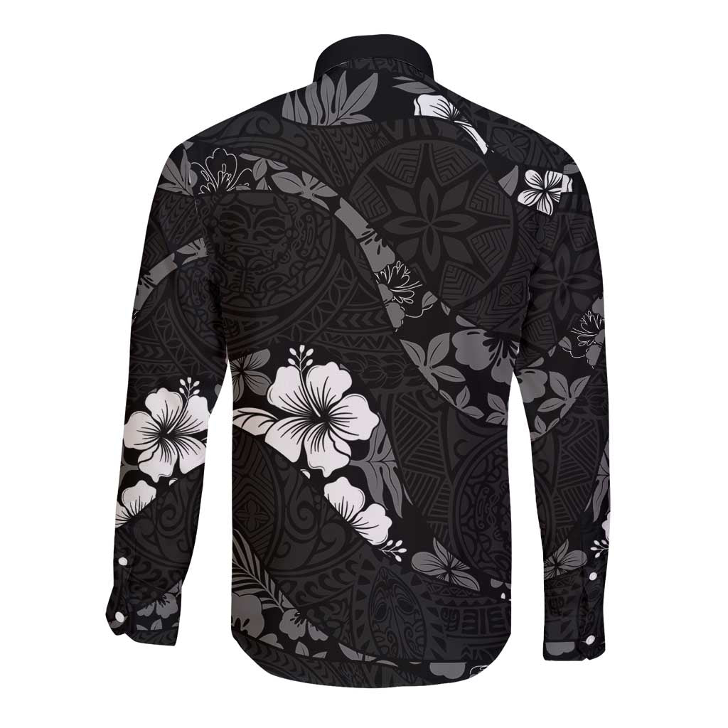 Aloha Hawaii Floral Tapa Long Sleeve Button Shirt Patchwork Charcoal LT7 - Polynesian Pride