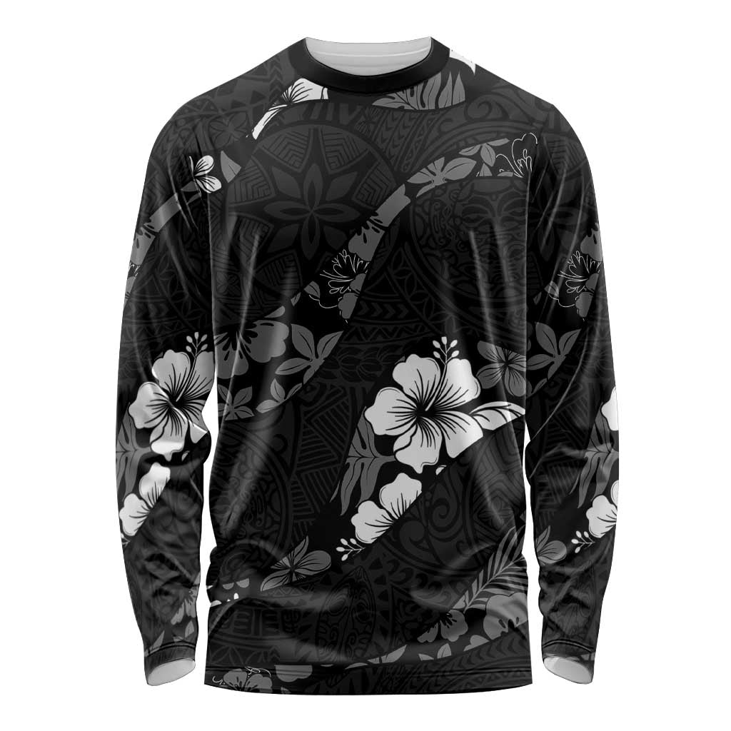 Aloha Hawaii Floral Tapa Long Sleeve Shirt Patchwork Charcoal LT7 Unisex Charcoal - Polynesian Pride