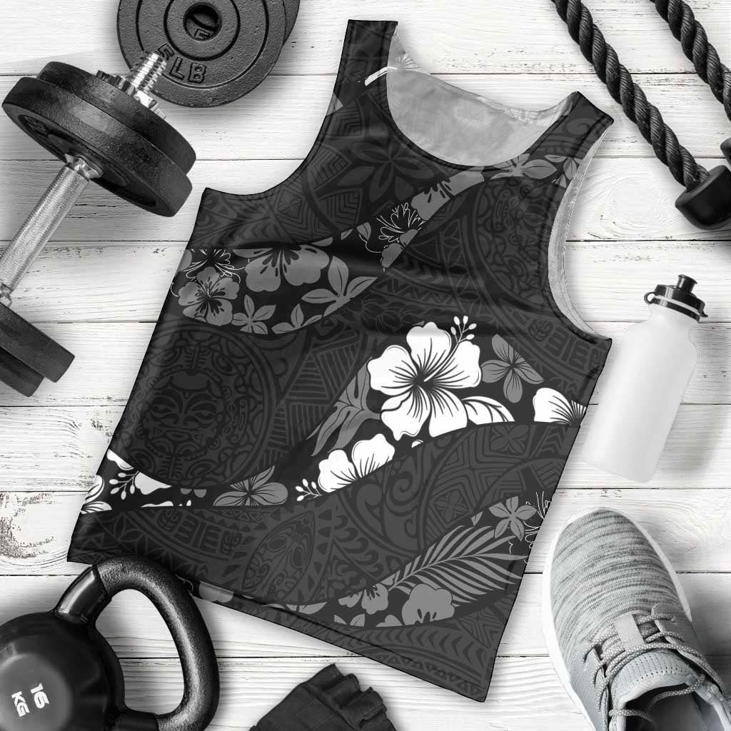 Aloha Hawaii Floral Tapa Men Tank Top Patchwork Charcoal LT7 - Polynesian Pride