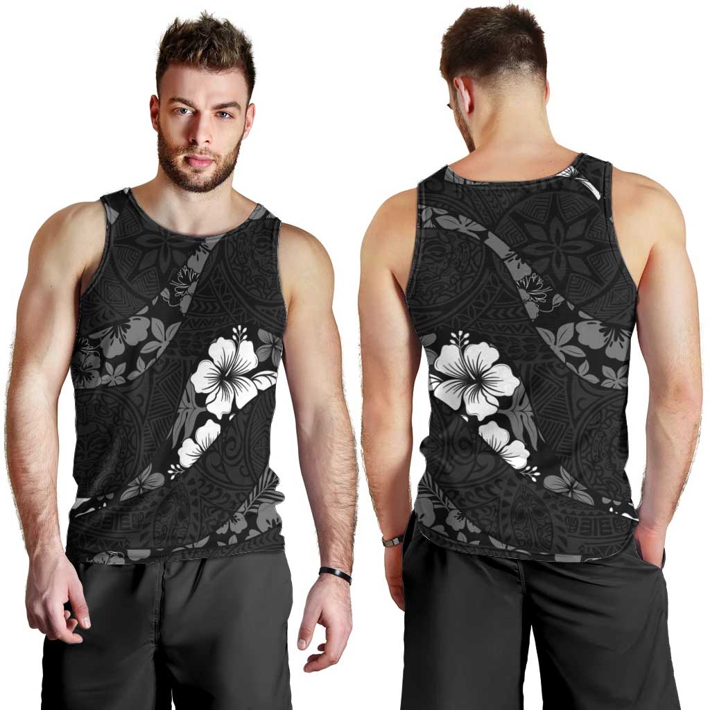 Aloha Hawaii Floral Tapa Men Tank Top Patchwork Charcoal LT7 - Polynesian Pride