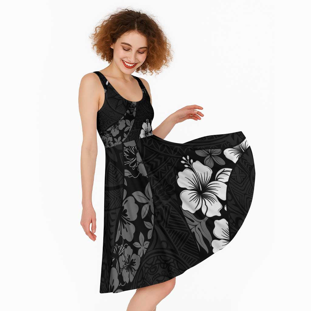 Aloha Hawaii Floral Tapa Midi Dress Patchwork Charcoal - Polynesian Pride