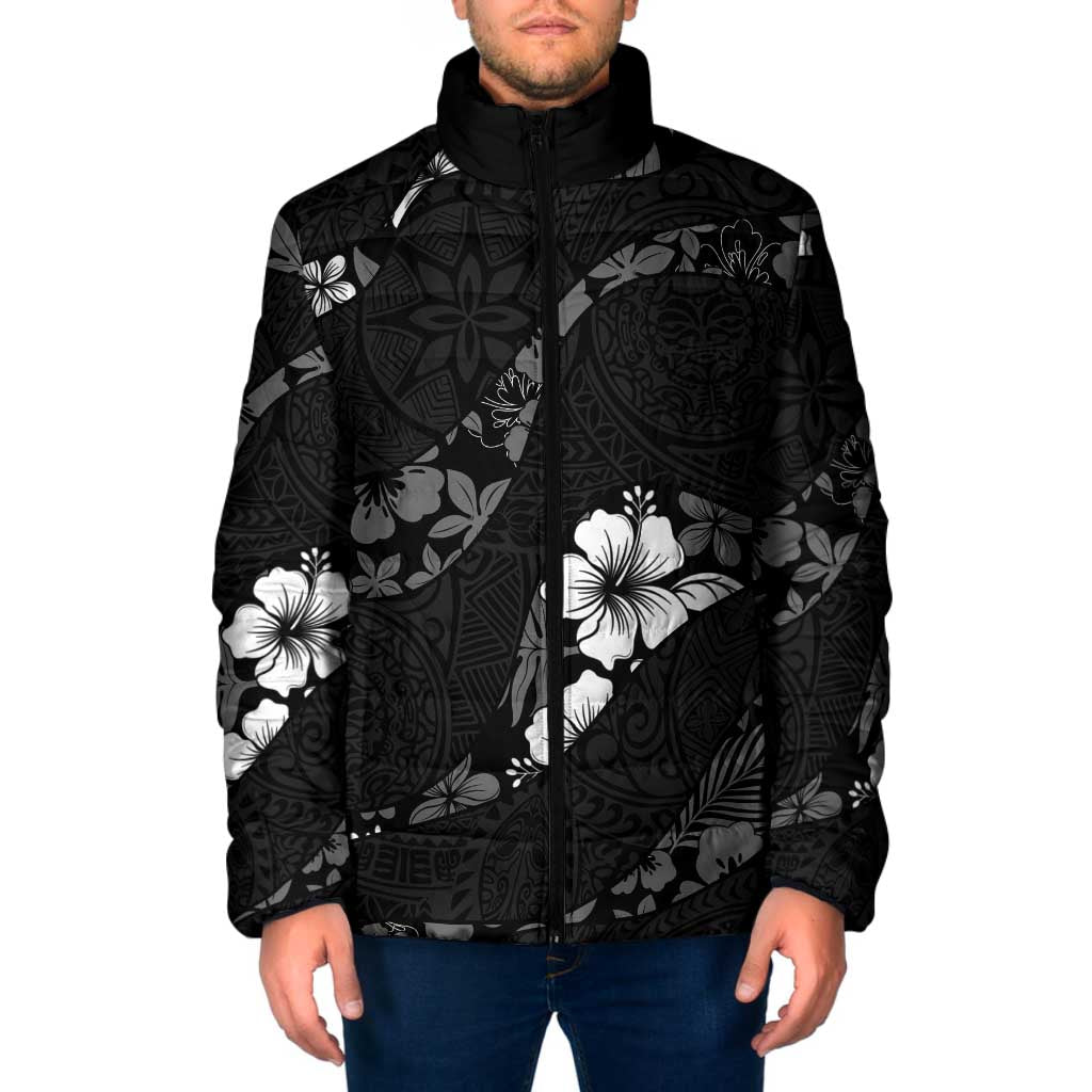 Aloha Hawaii Floral Tapa Padded Jacket Patchwork Charcoal LT7 Men Charcoal - Polynesian Pride