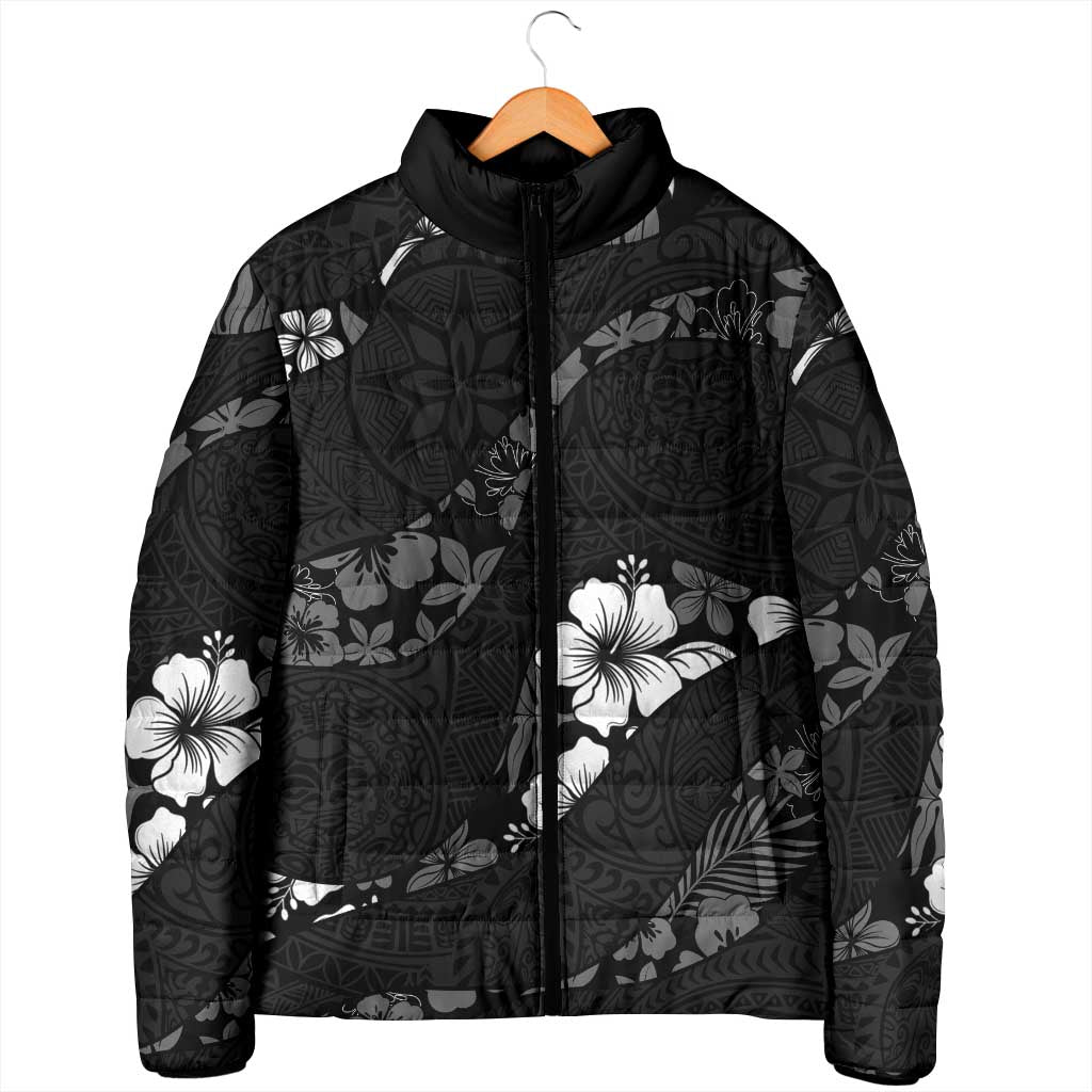 Aloha Hawaii Floral Tapa Padded Jacket Patchwork Charcoal LT7 - Polynesian Pride