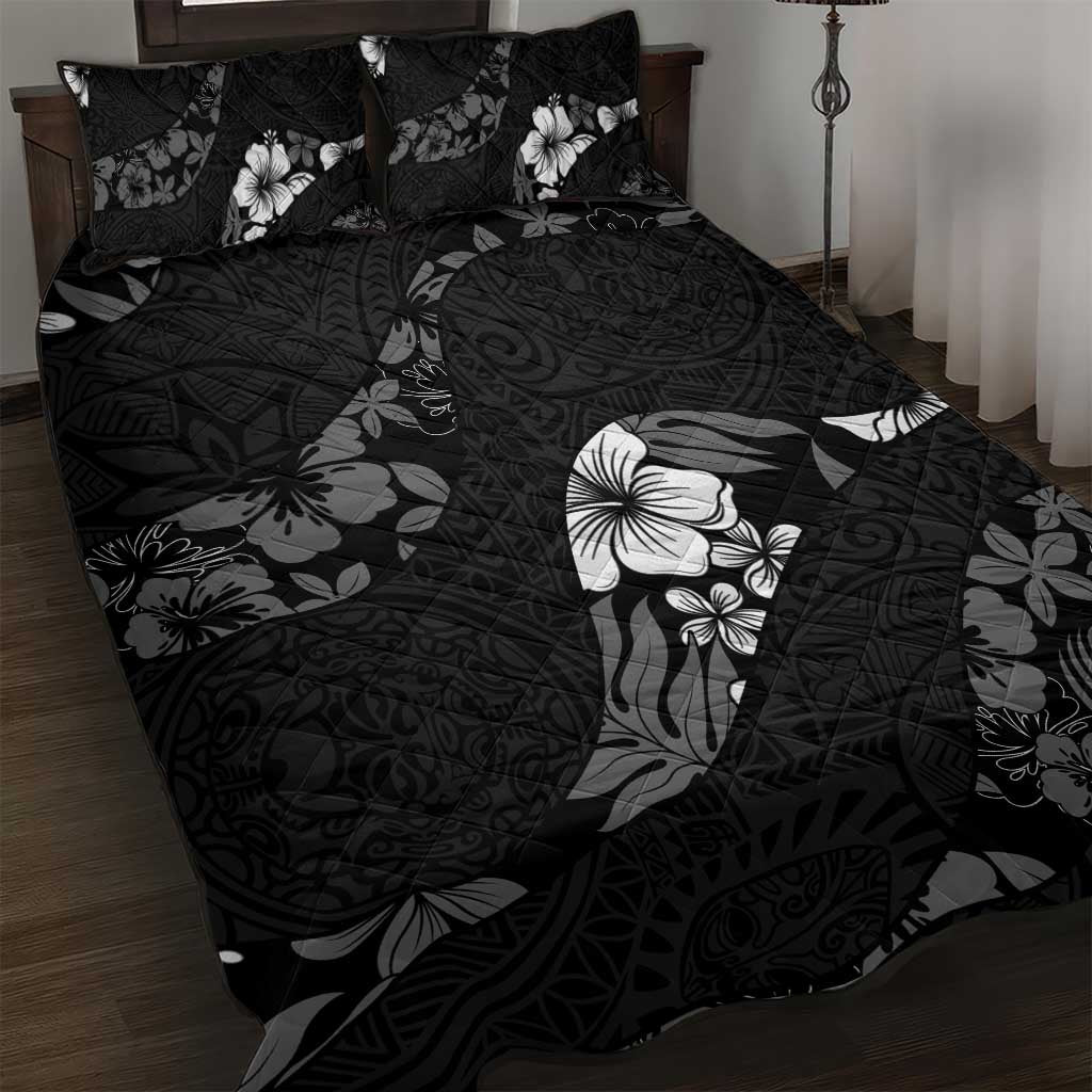 Aloha Hawaii Floral Tapa Quilt Bed Set Patchwork Charcoal - Polynesian Pride