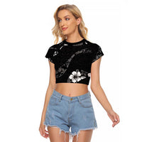 Aloha Hawaii Floral Tapa Raglan Cropped T Shirt Patchwork Charcoal - Polynesian Pride