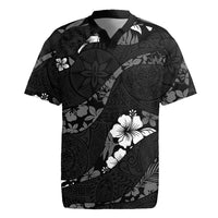 Aloha Hawaii Floral Tapa Rugby Jersey Patchwork Charcoal LT7 Charcoal - Polynesian Pride