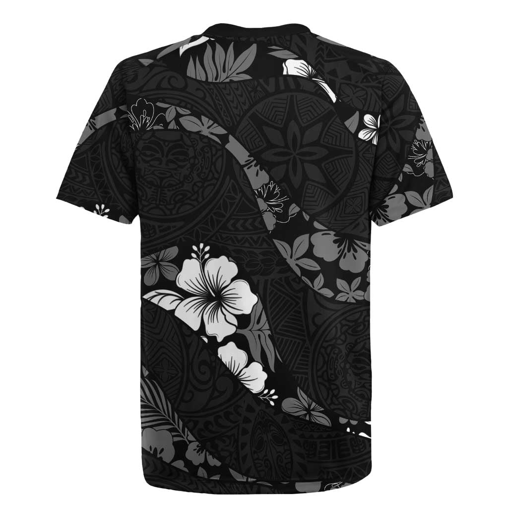Aloha Hawaii Floral Tapa Rugby Jersey Patchwork Charcoal LT7 - Polynesian Pride