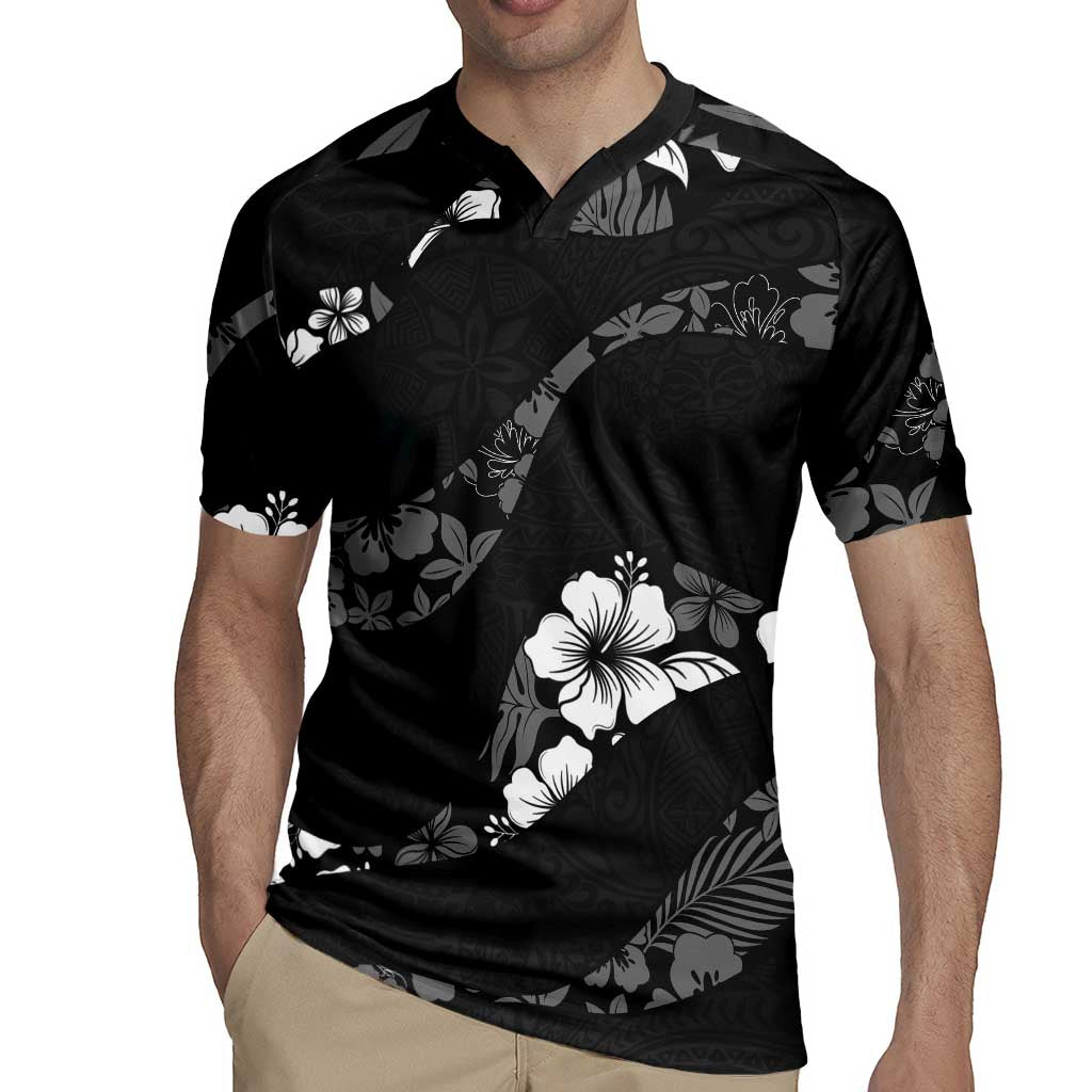 Aloha Hawaii Floral Tapa Rugby Jersey Patchwork Charcoal LT7 - Polynesian Pride