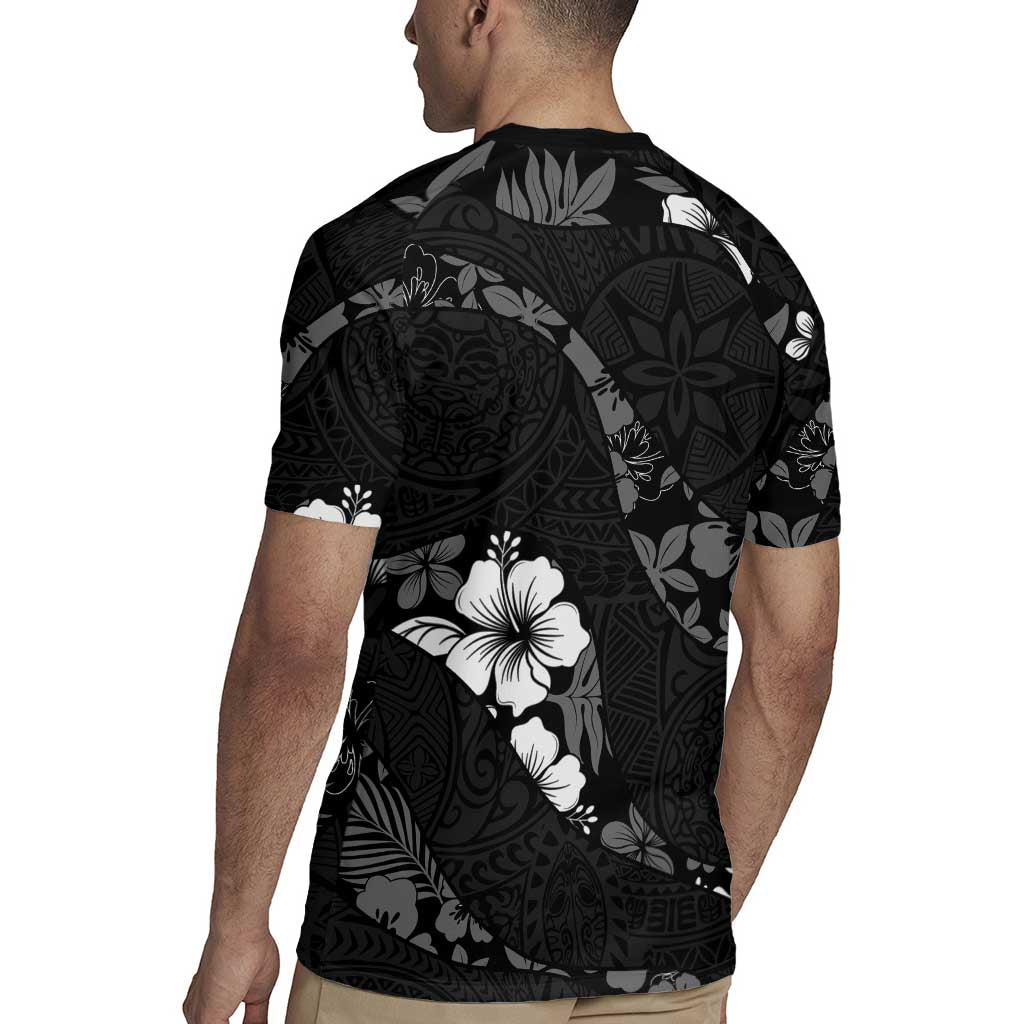 Aloha Hawaii Floral Tapa Rugby Jersey Patchwork Charcoal LT7 - Polynesian Pride