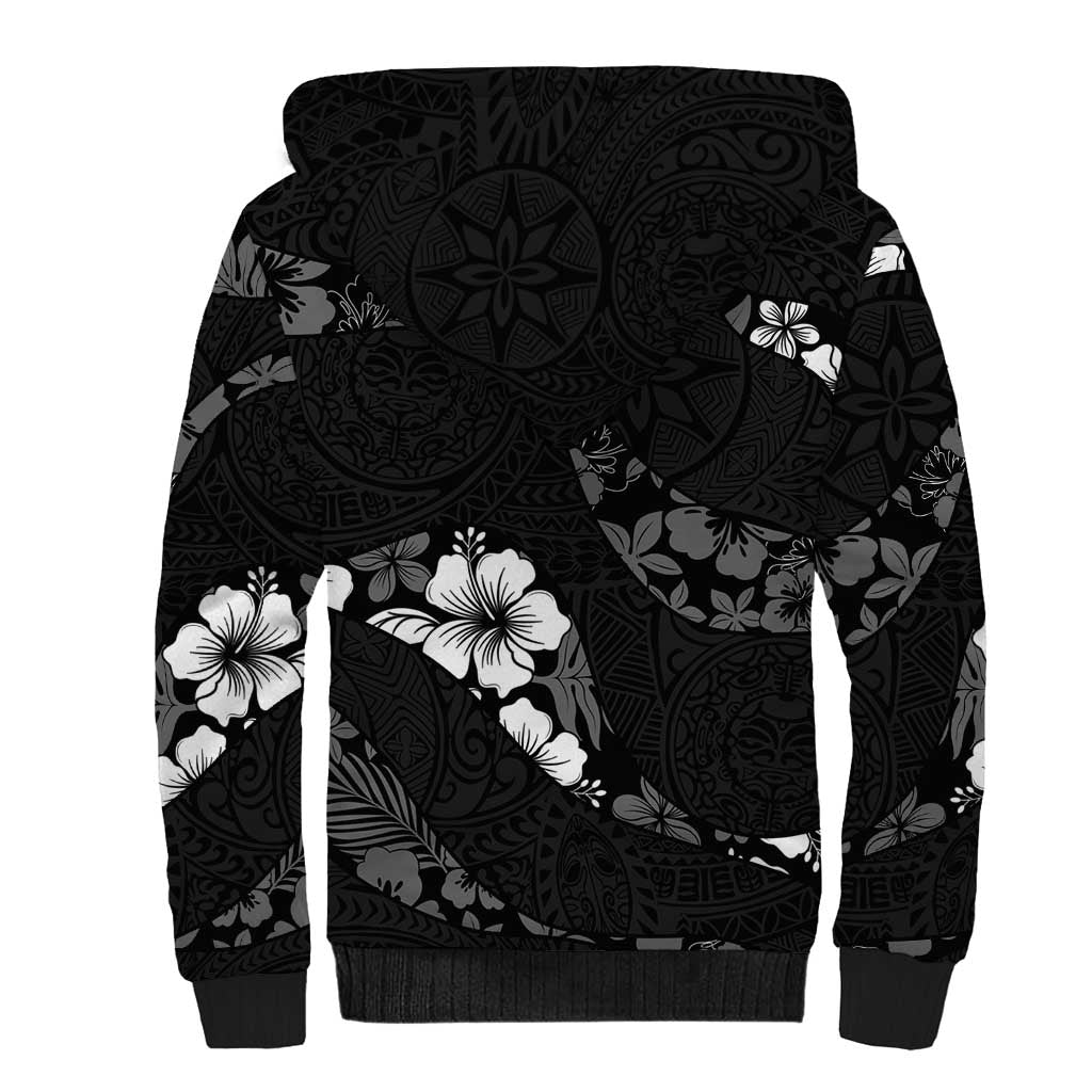 Aloha Hawaii Floral Tapa Sherpa Hoodie Patchwork Charcoal LT7 - Polynesian Pride