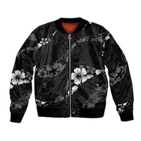 Aloha Hawaii Floral Tapa Sleeve Zip Bomber Jacket Patchwork Charcoal - Polynesian Pride
