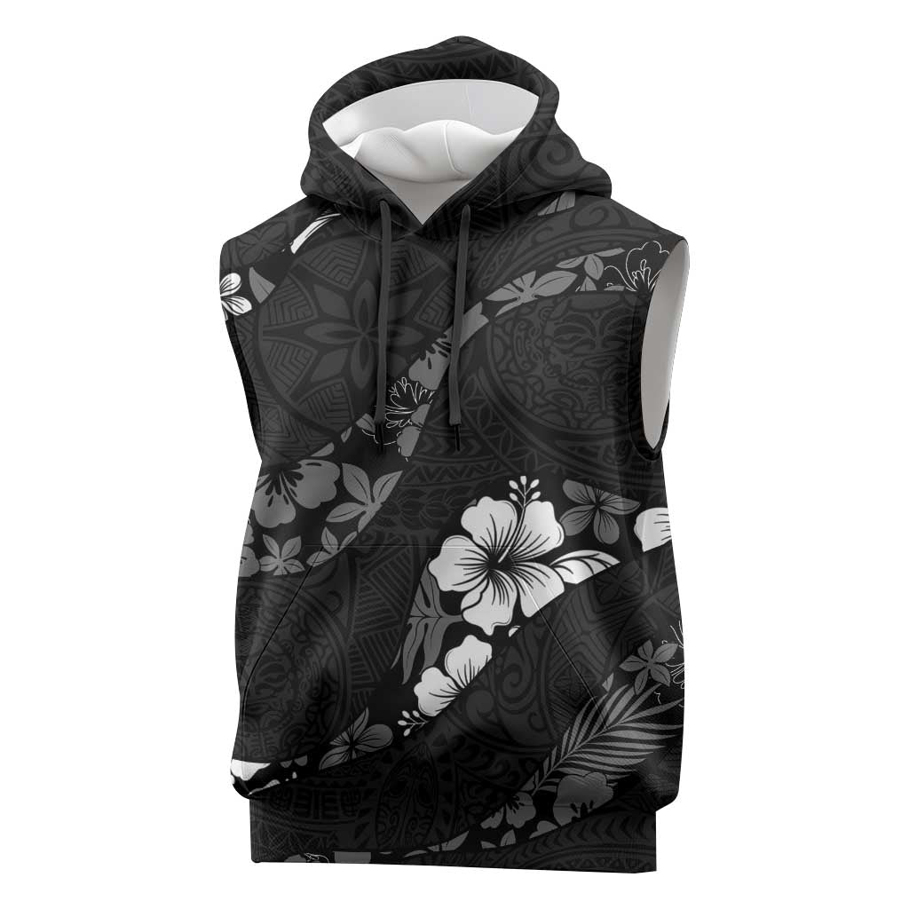 Aloha Hawaii Floral Tapa Sleeveless Hoodie Patchwork Charcoal LT7 Charcoal - Polynesian Pride